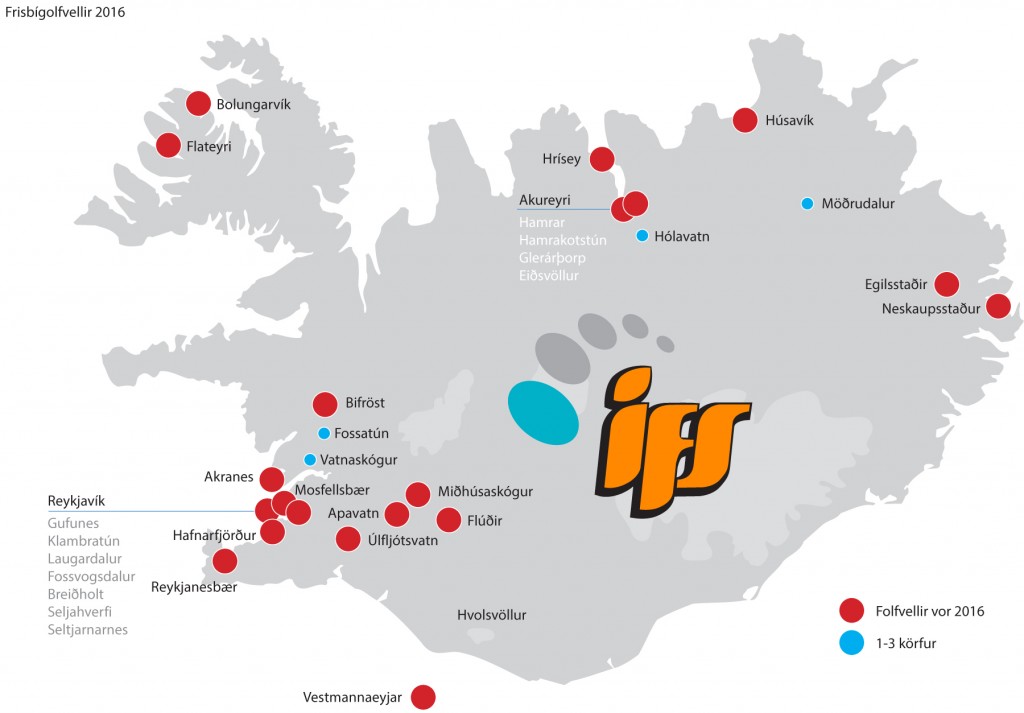 Frisbígolfvellir á Íslandi 2016